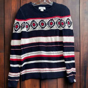 Desigual S Red White & Blue Crochet Granny Square Sweater